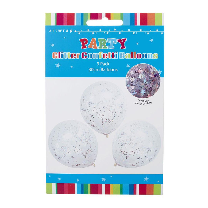 Glitter Confetti Balloon Silver 30cm 3pk