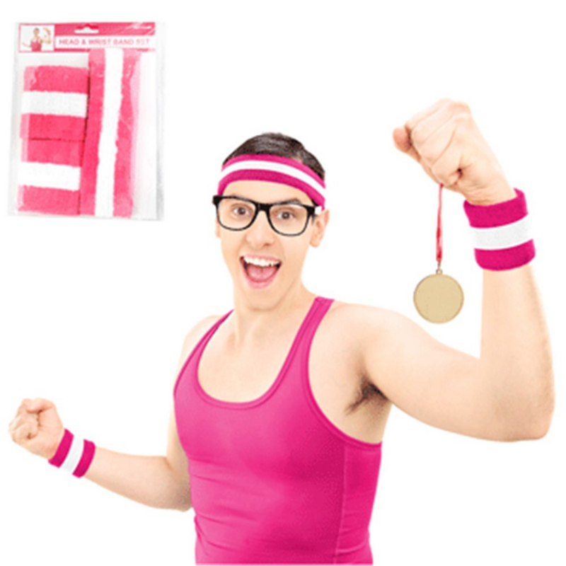 Headband & Wristband Pink Pk Of 2