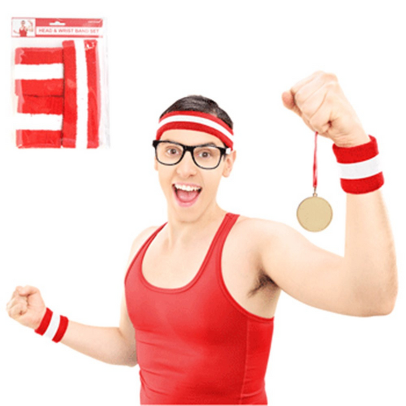 Headband & Wristband Red Pk Of 2