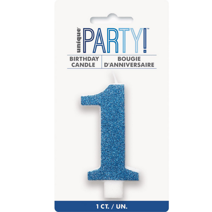 Numeral Candle 1 - Glitter Blue