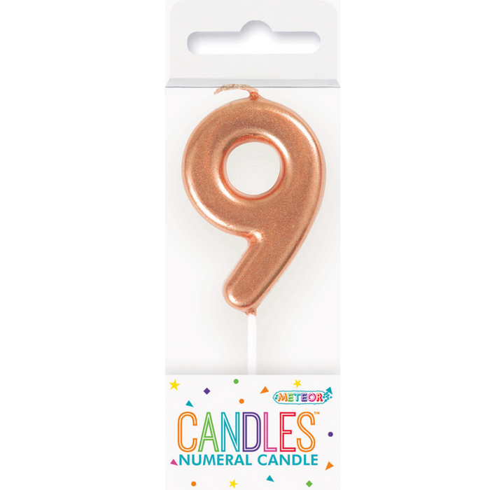 Mini Rose Gold Numeral Pick Candles - 9