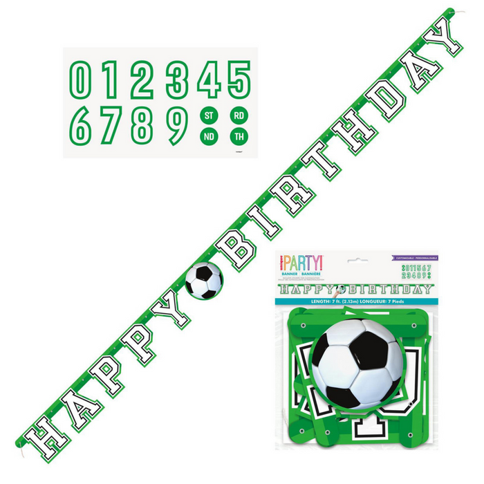 3D Soccer Happy Birthday Jointed Banner with Age Stickers 7ft