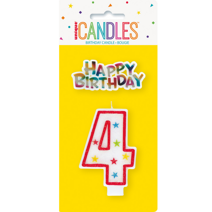 Numeral Candle With Happy Birthday Cake Topper - 4
