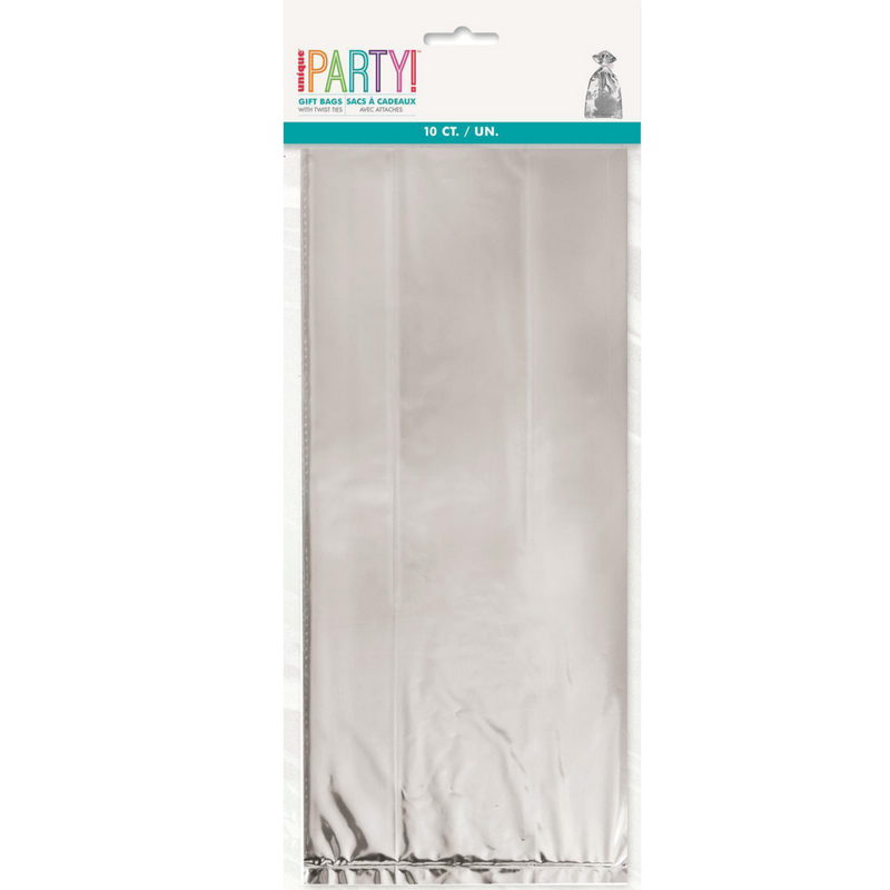 10 Cello Bags - Silver Foil