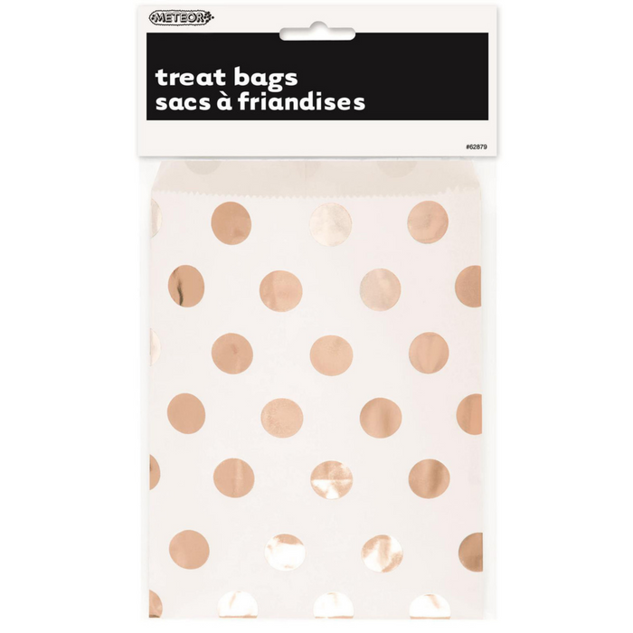 Foil Dots Rose Gold 8 Treat Bags 18.3cm x 13.3cm