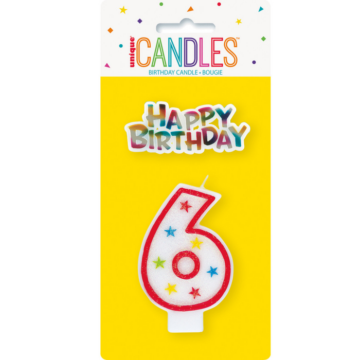 Numeral Candle With Happy Birthday Cake Topper - 6