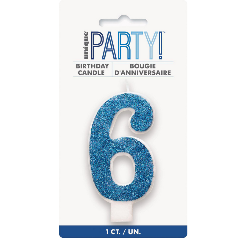 Numeral Candle 6 - Glitter Blue