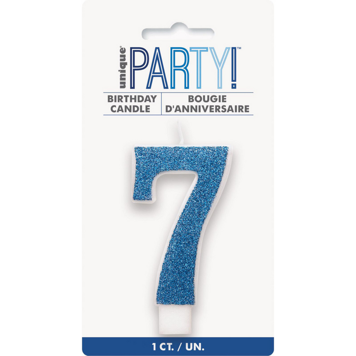 Numeral Candle 7 - Glitter Blue
