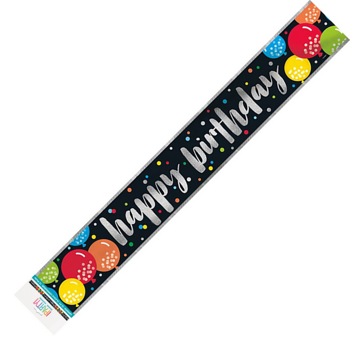 Happy Birthday Colourful Balloon Prismatic Foil Banner 12ft