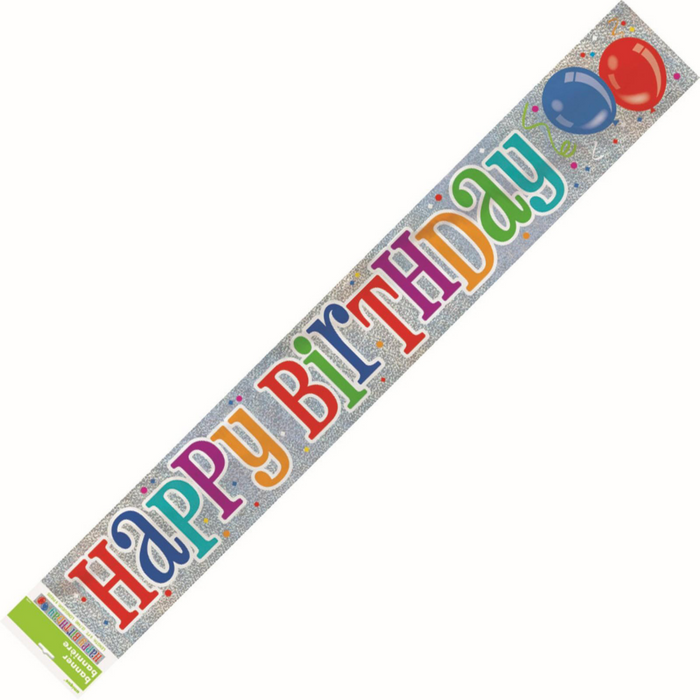 Happy Birthday Balloons Prismatic Foil Banner 9ft