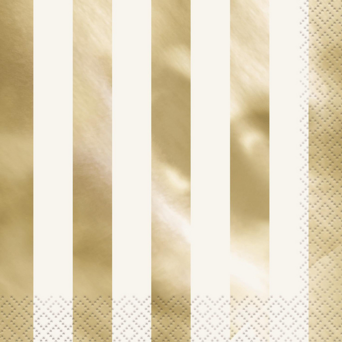 Foil Stamped Stripes Gold 16 Beverage Napkins 2ply 25.4cm x 25.4cm