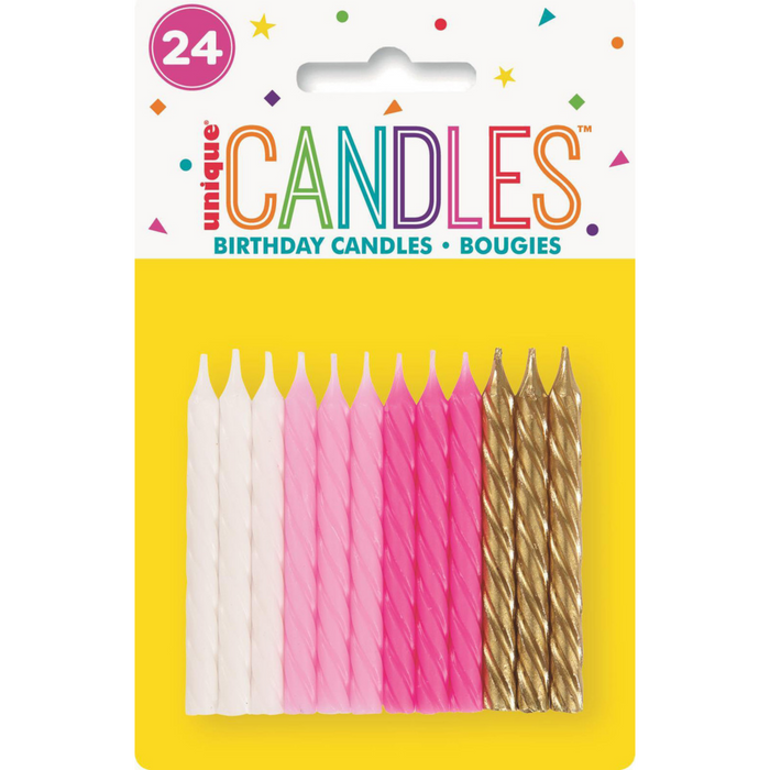 24 Sprial Candles Pink White Gold