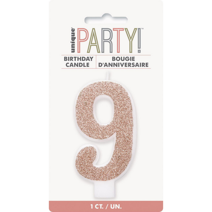 Numeral Candle 9 - Glitter Rose Gold