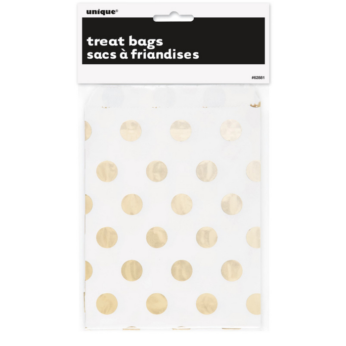 Foil Dots Gold 8 Treat Bags 18.3cm x 13.3cm