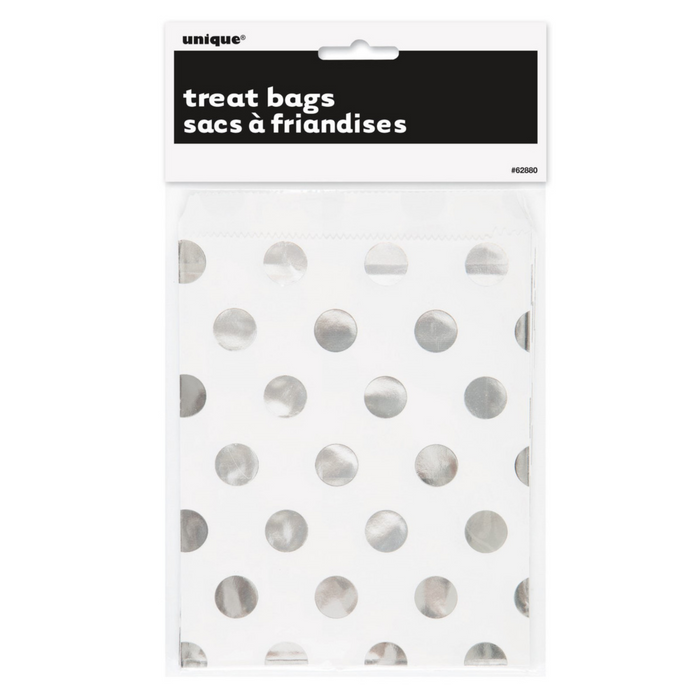 Foil Dots Silver 8 Treat Bags 18.3cm x 13.3cm