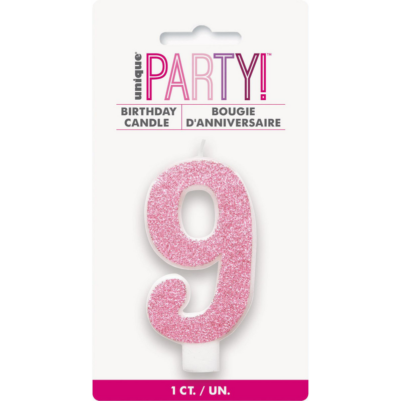Numeral Candle 9 - Glitter Pink