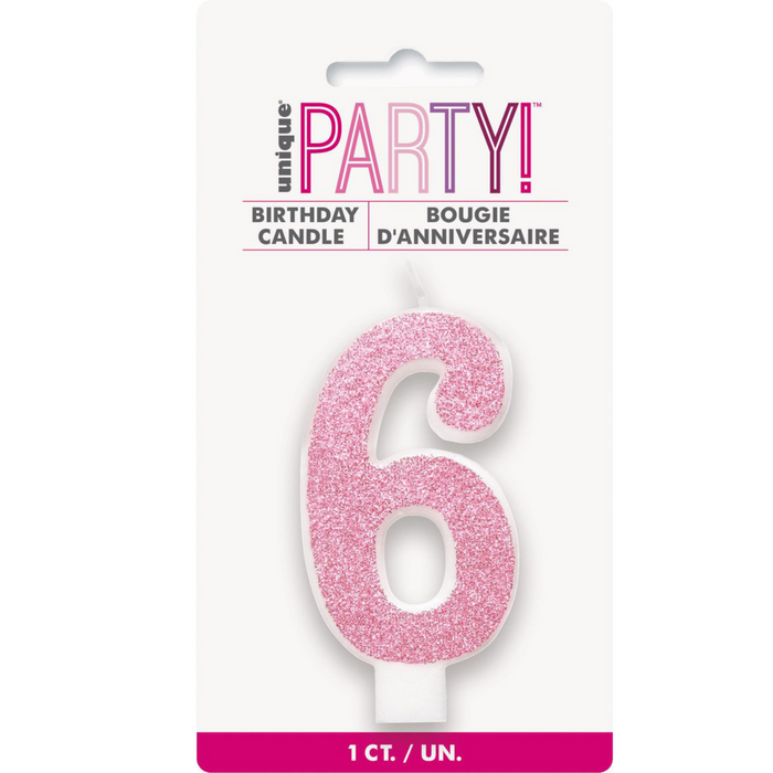 Numeral Candle 6 - Glitter Pink