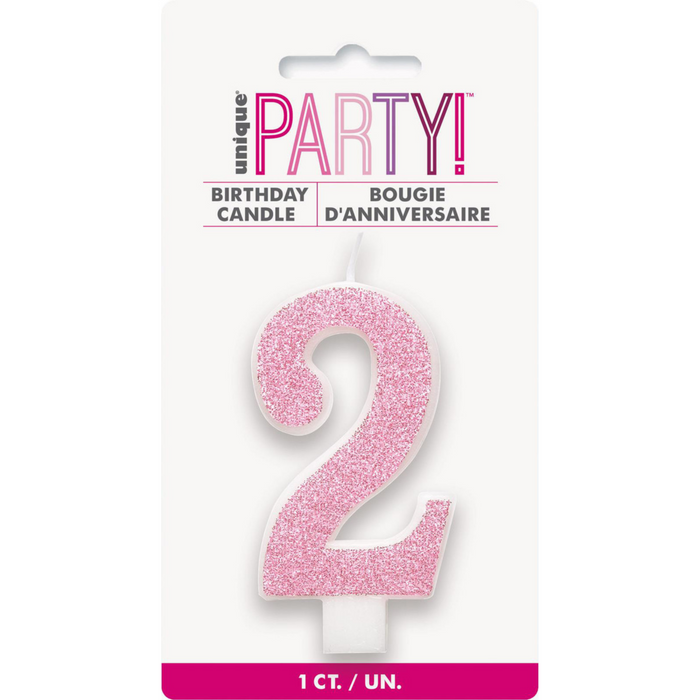 Numeral Candle 2 - Glitter Pink