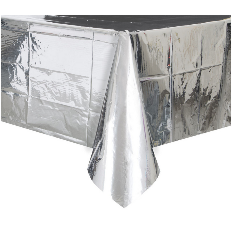Metallic Silver Plastic Tablecover Rectangle 137cm x 274cm