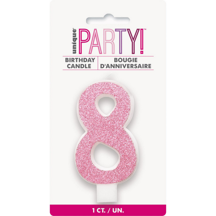 Numeral Candle 8 - Glitter Pink