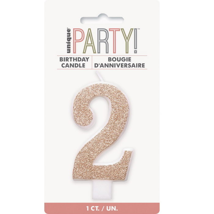 Numeral Candle 2 - Glitter Rose Gold