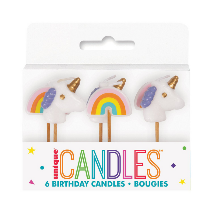 6 Unicorn And Rainbow Pick Candles