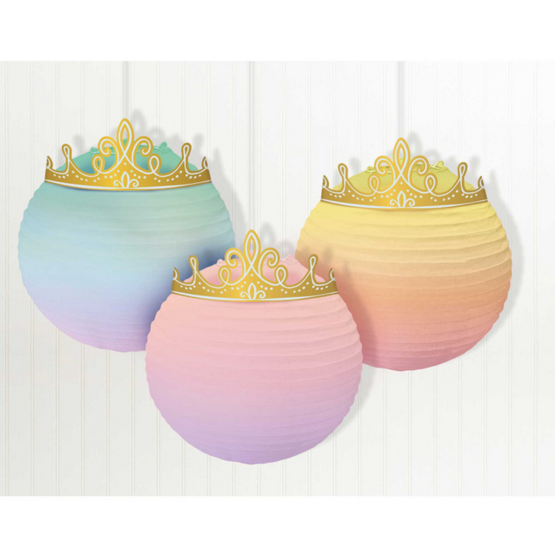 PARTY DECORS™ Disney Princess Paper Lanterns & Gold Crowns (31cmx24cm)