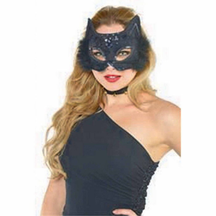Fancy Black Cat Marabou Feathered Mask