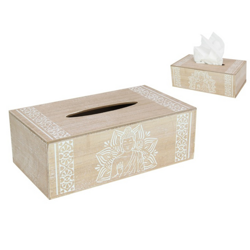 Tissue Box with Lotus Buddha Design 25cm White and Brown