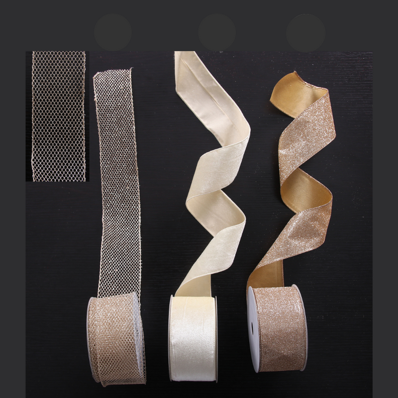 Asst. Champagne Wired Ribbon 6.5Cm X 10M
