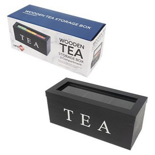 Ronis Wood Tea Box 3 Compartments Black