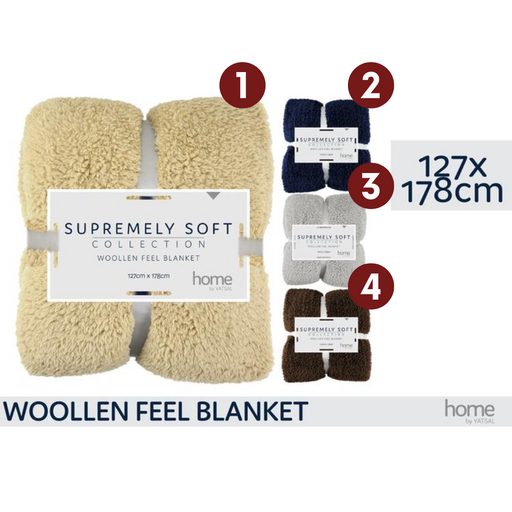 Ronis Woollen Feel Blanket 127x178cm 4 Asstd