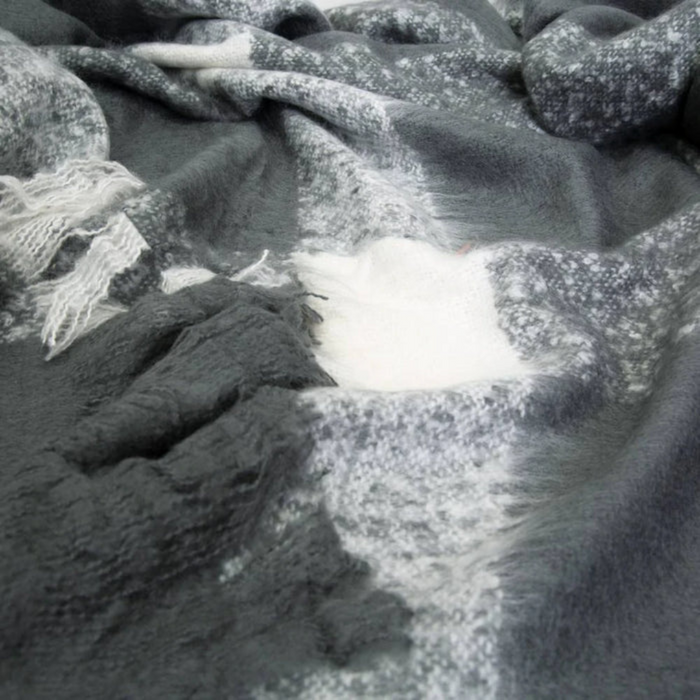 Ronis Wren Faux Mohair Throw 130x160cm Charcoal and White