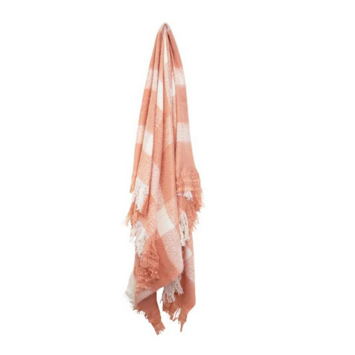 Ronis Wren Faux Mohair Throw 130x160cm Clay Pink and White