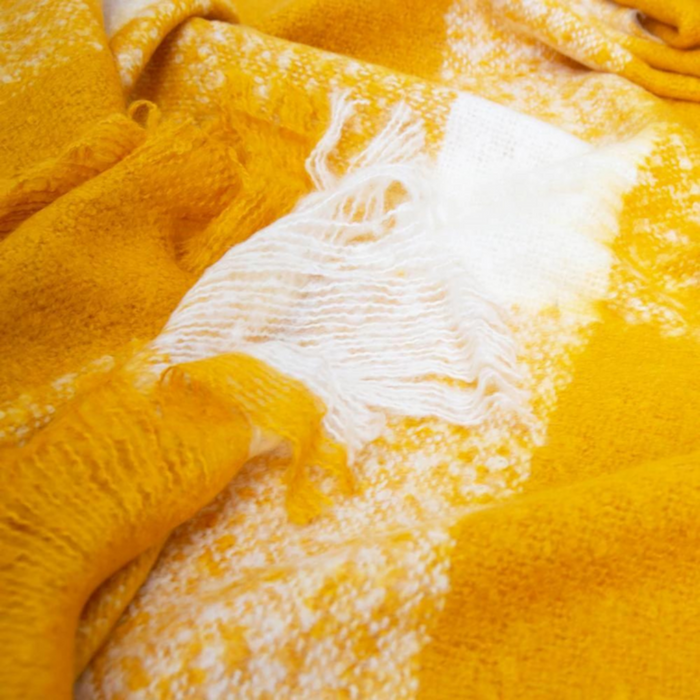 Ronis Wren Faux Mohair Throw 130x160cm Mustard and White