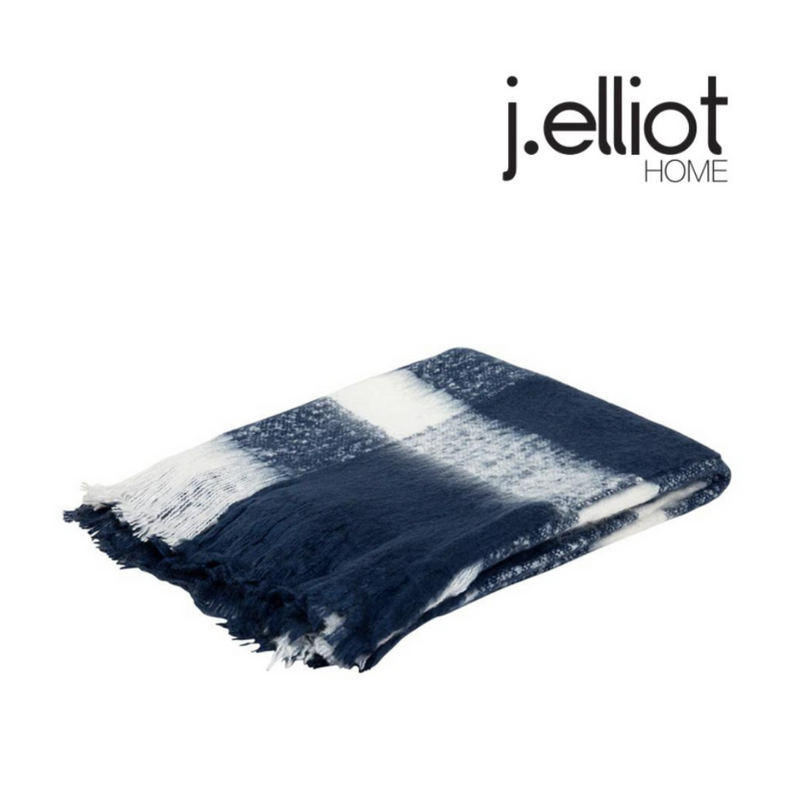 Ronis Wren Faux Mohair Throw 130x160cm Navy and White