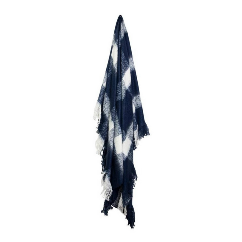 Ronis Wren Faux Mohair Throw 130x160cm Navy and White