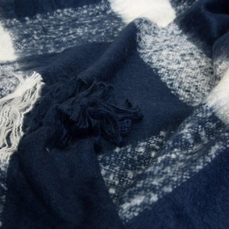 Ronis Wren Faux Mohair Throw 130x160cm Navy and White