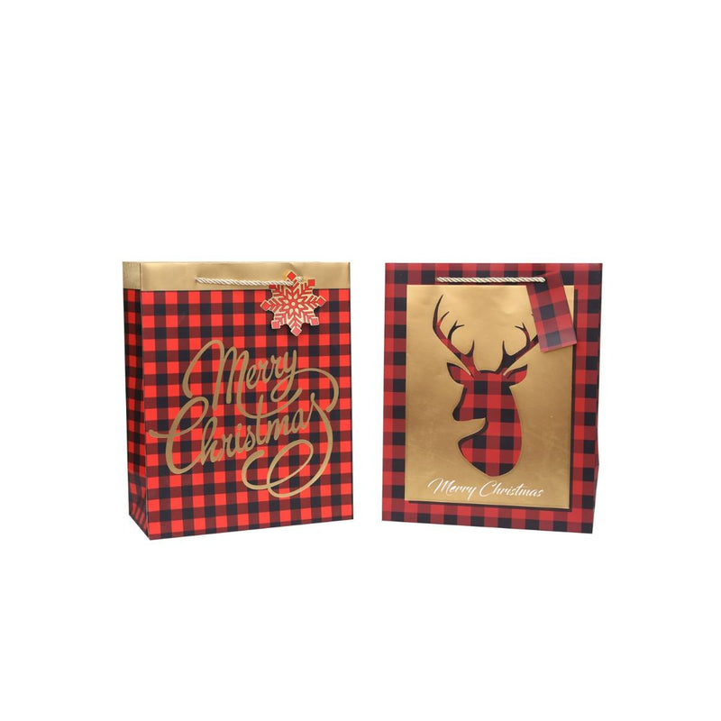 Hot Stamping Gift Bag Medium Red Tartan