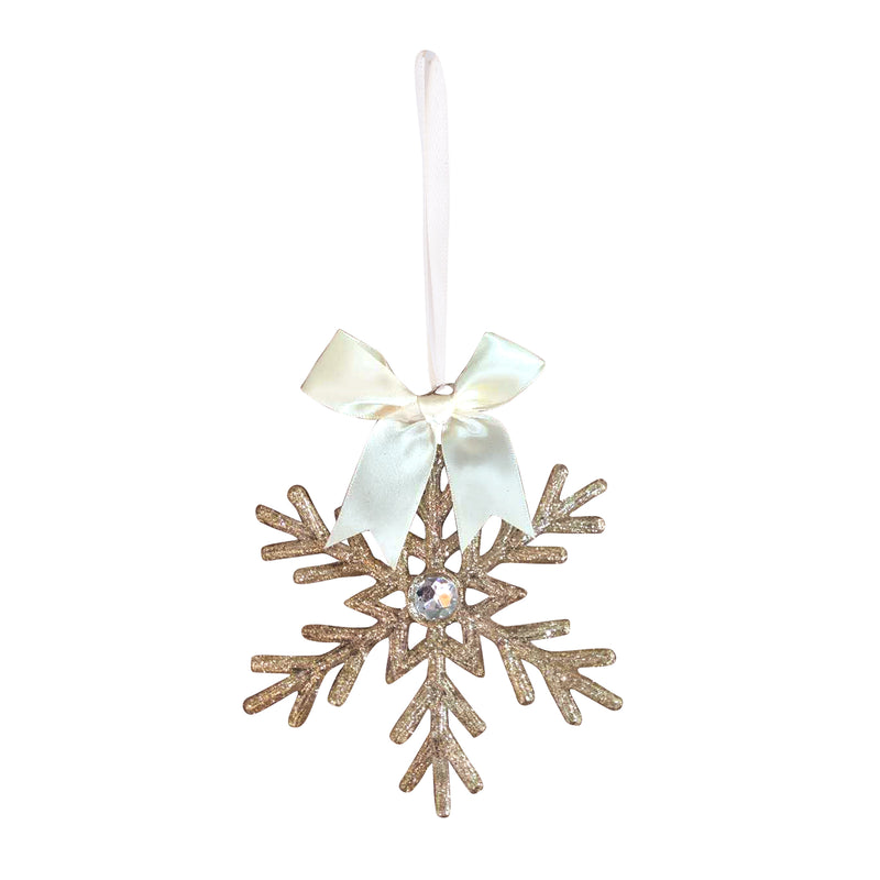 Champagne Snowflake With Bow Tree Decoration 15Cm