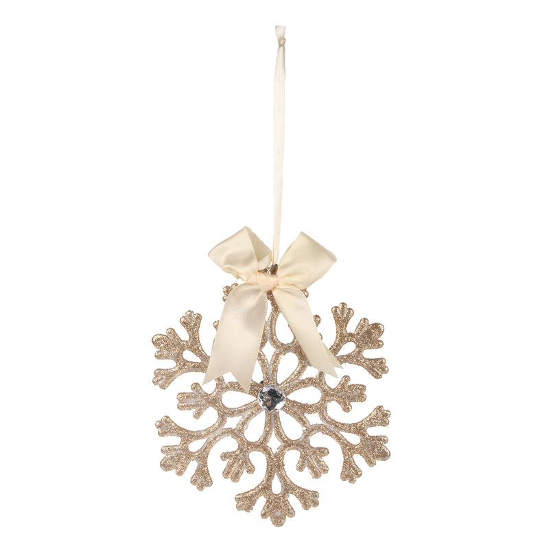 Champagne Snowflake W/Bow Tree Decoration 15Cm