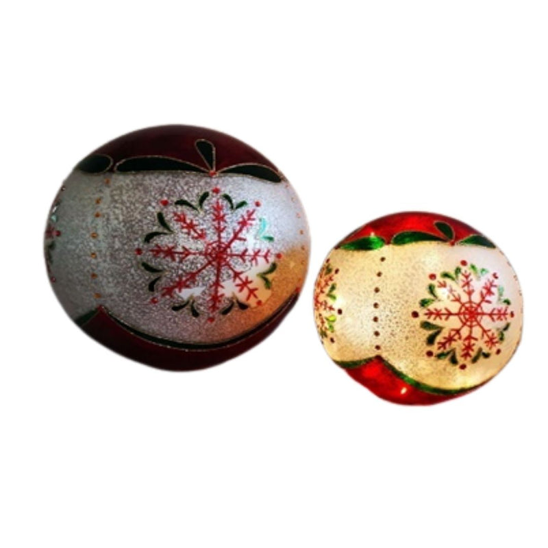 Led Glass Painted Bauble Snowflake 20Cm