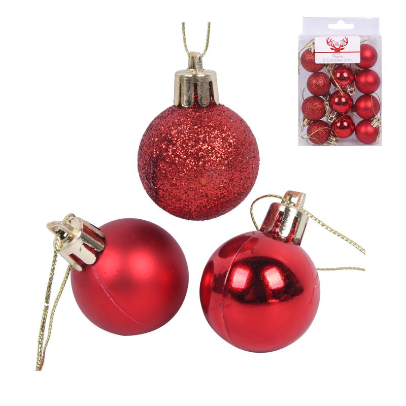 Baubles Red Shatterproof 3cm Pack of 12
