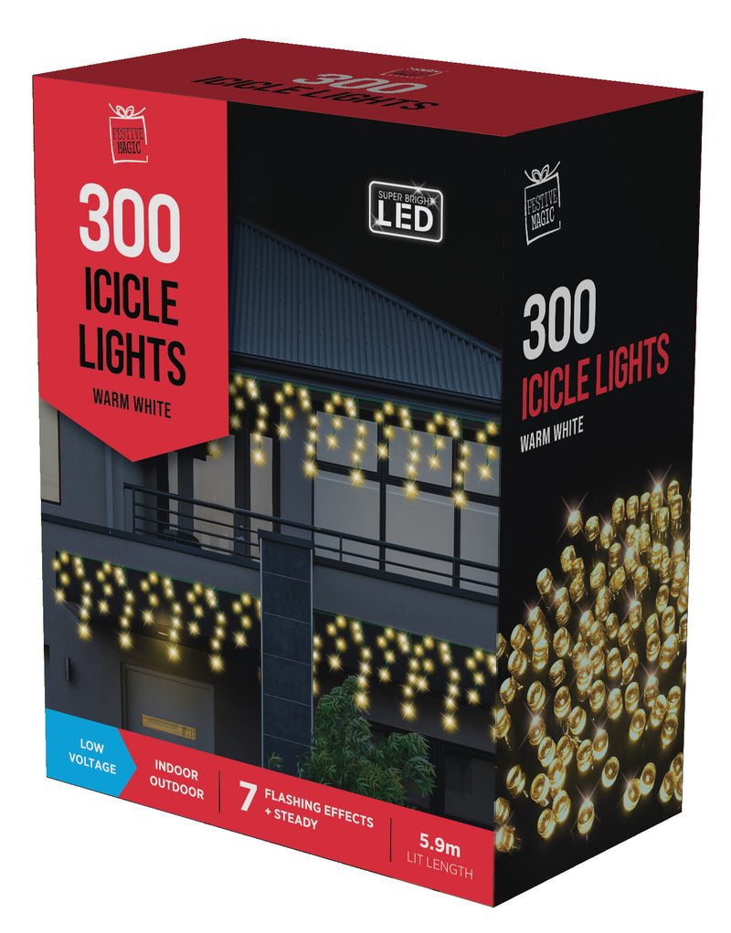 Icicles Flashing LED Warm White 300 Lights