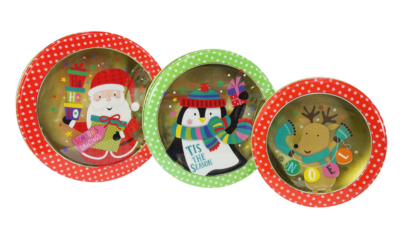 COOKIE TIN ROUND 3pc CLEAR LID
