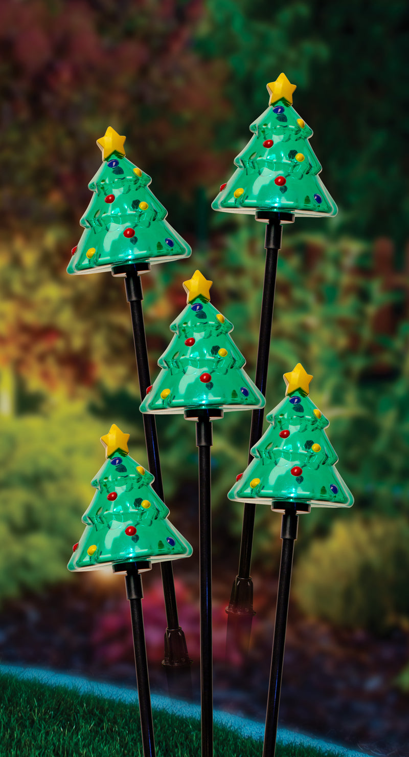 SOLAR SANTA TREE PATH LIGHTS 4pc Asst