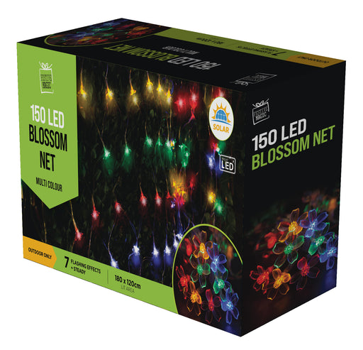Solar Blossom Net Lights LED Multicoloured 150 Lights