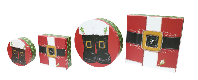 GIFT BOX SET 4 SANTA/Elf Rnd+Sq Asst