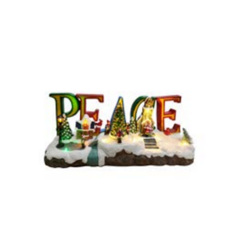 Musical Christmas Peace Scene with Lights and Spinning Tree