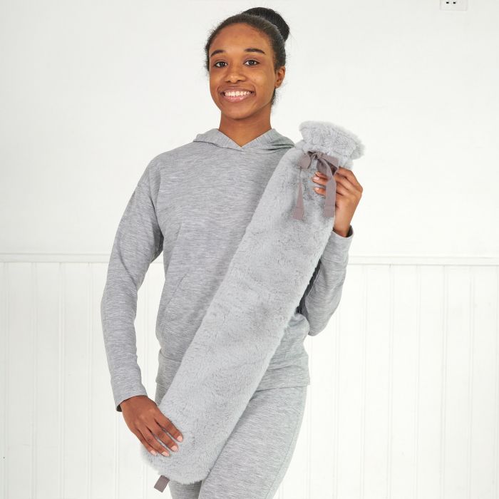 Aroma Home Long Hot Water Bottle-Grey Faux Fur Grey